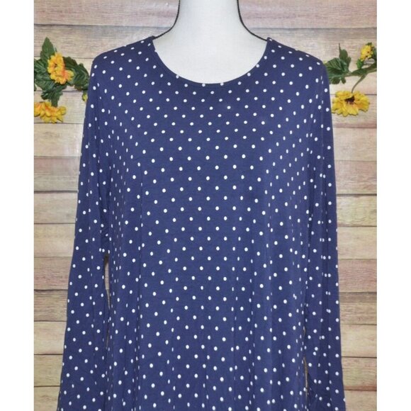 Old Navy XL Women Swing Dress Navy Blue Knit Polka Dot Stretch Casual Preppy - Picture 2 of 9